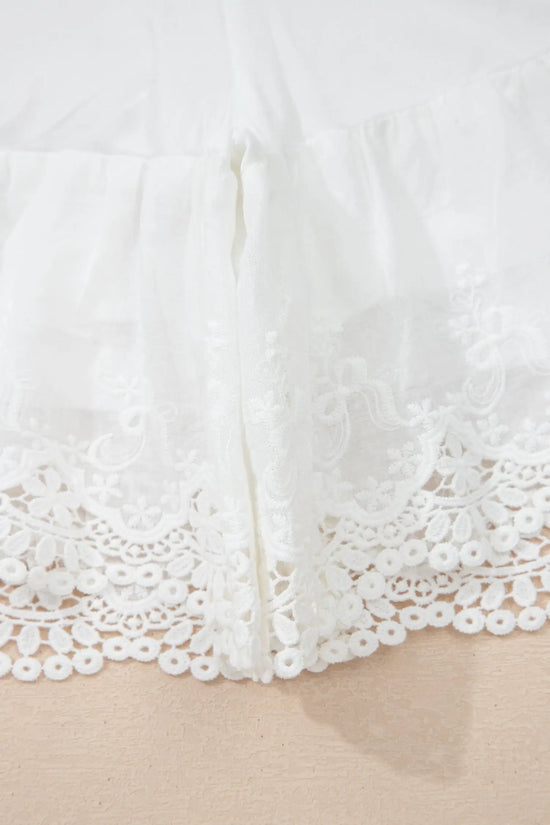 White lace ruffle tiered drawstring elastic waist sweet shorts