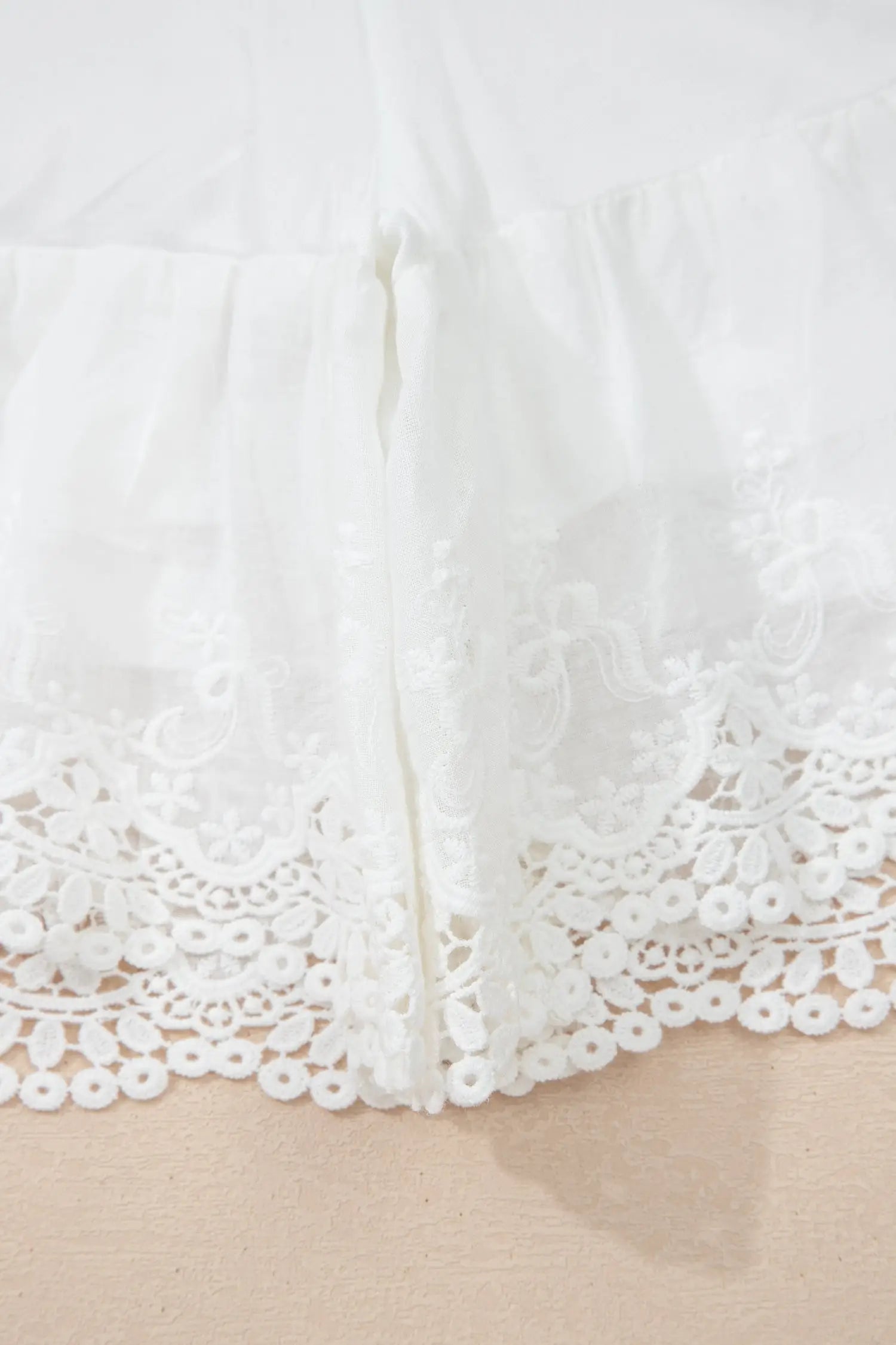 White lace ruffle tiered drawstring elastic waist sweet shorts