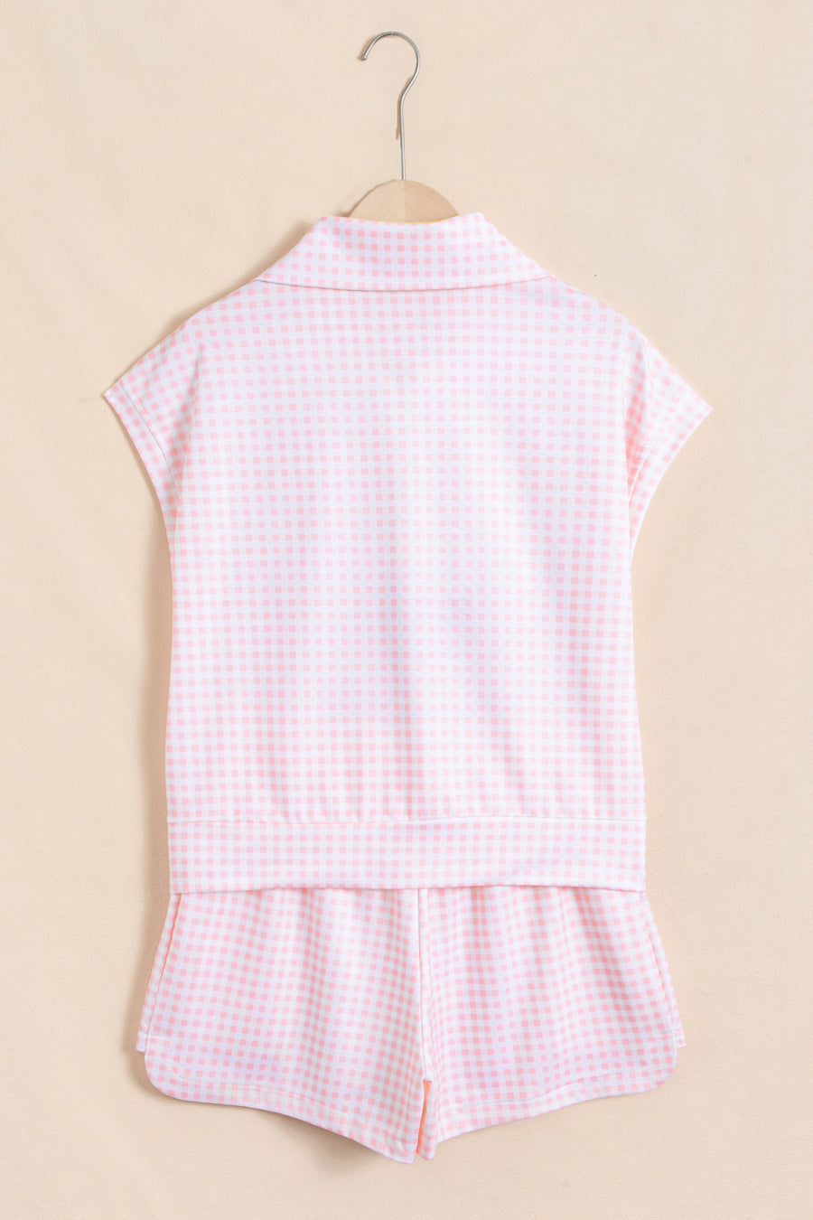 Plaid Zip Neck Sleeveless Top & Shorts Two-Piece Set Women UK
