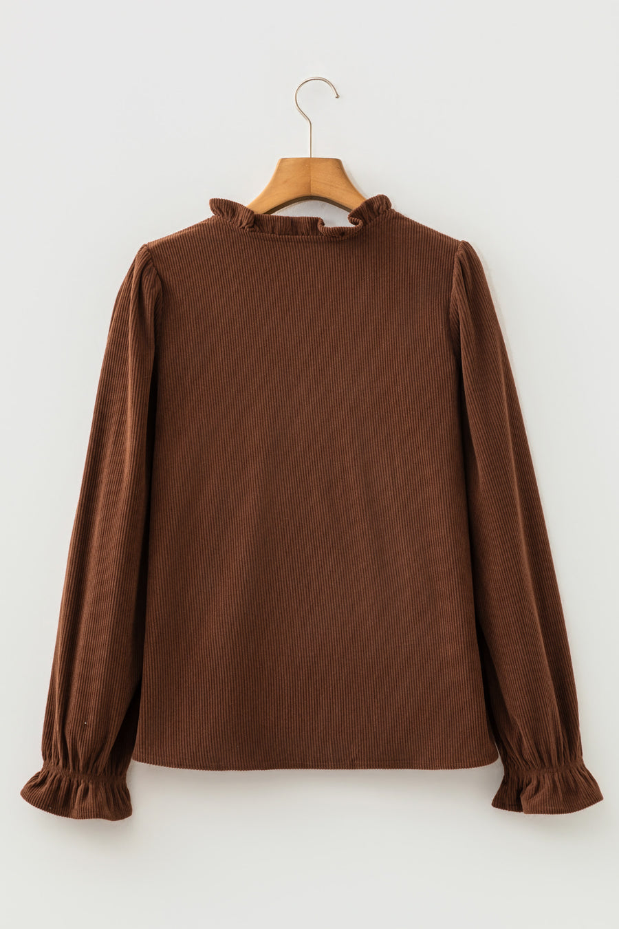Ruffle Trim V-Neck Corduroy Shacket