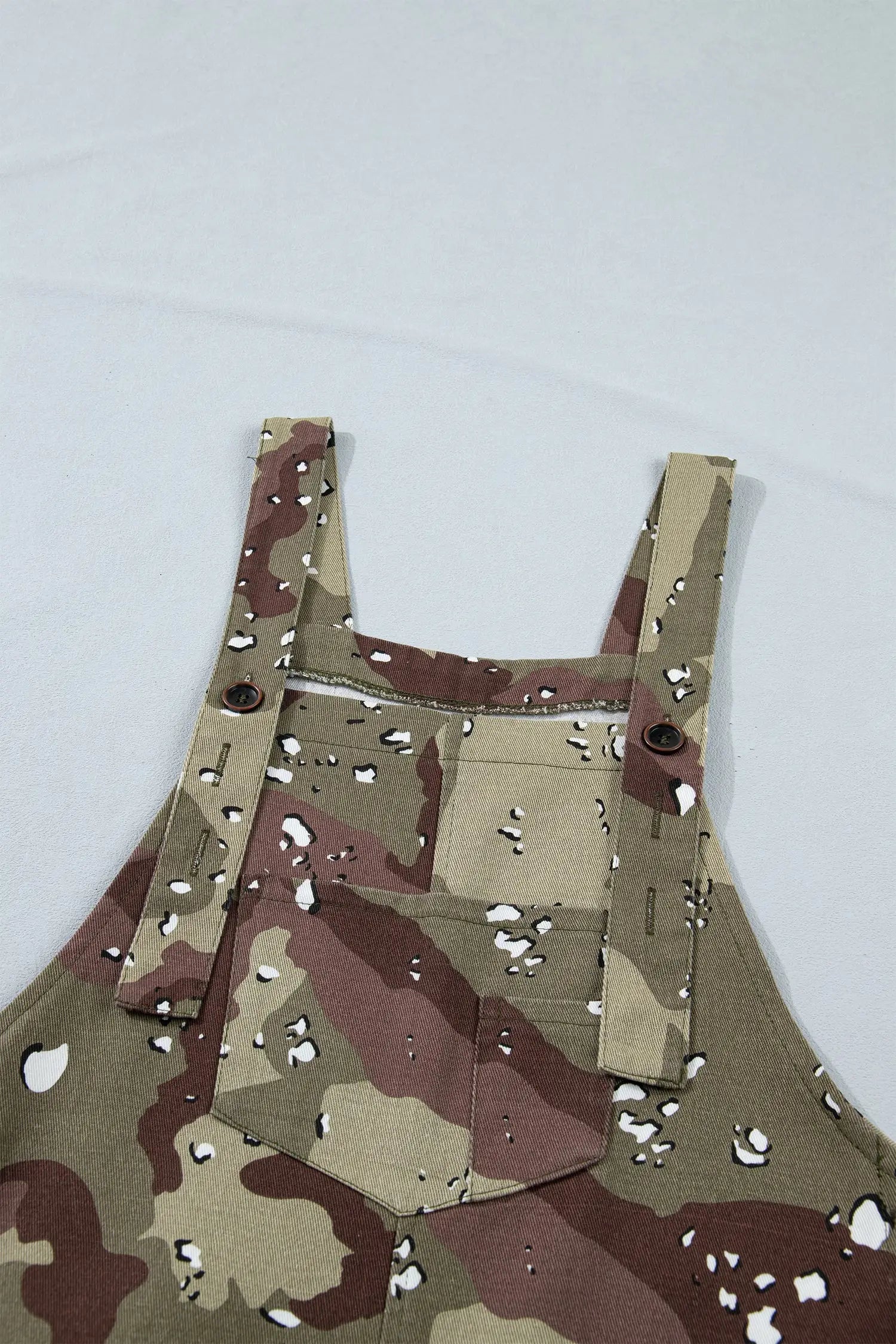 Green camouflage print leopard detail loose denim overall cropped jumpsuit
