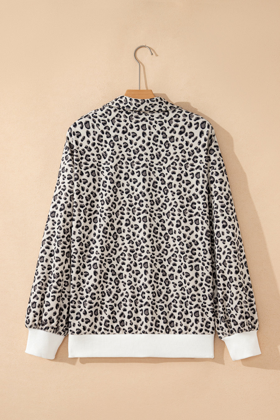 Brown Leopard Print Corduroy Half-Zip Jumper