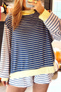 Stripe Colour Block Ribbed Knit Shorts Set