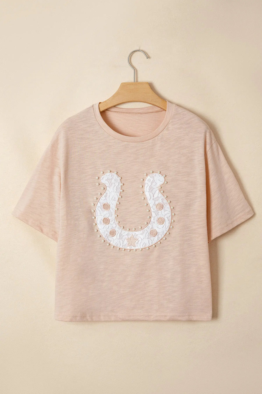 Women's western graphic tee back view pearl bead casual summer