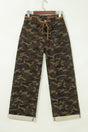 Multicolour Camouflage Print Retro Grommet Tie Waist Loose Jeans