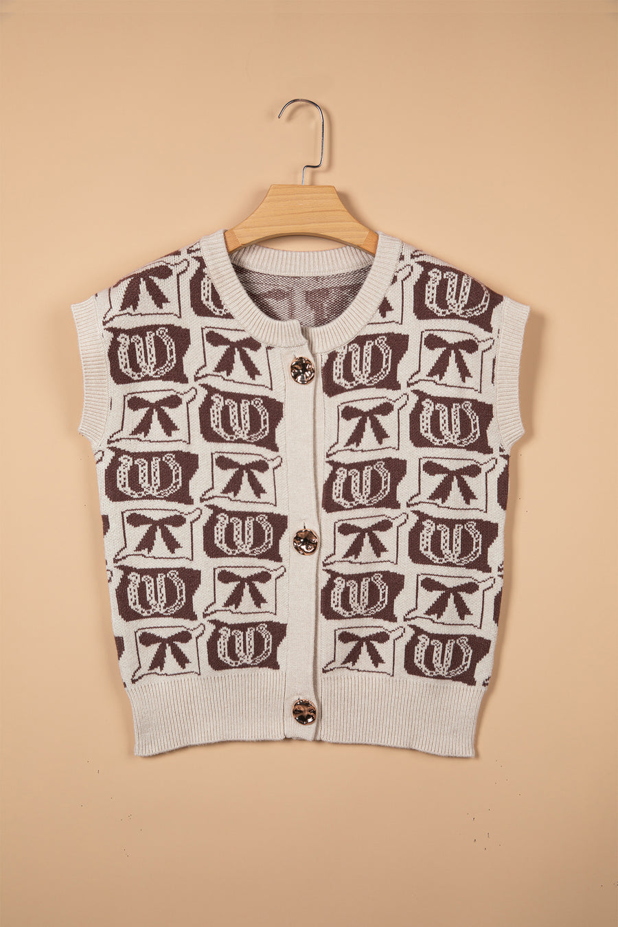 Western Horseshoe Bow Pattern Sleeveless Sweater Vest