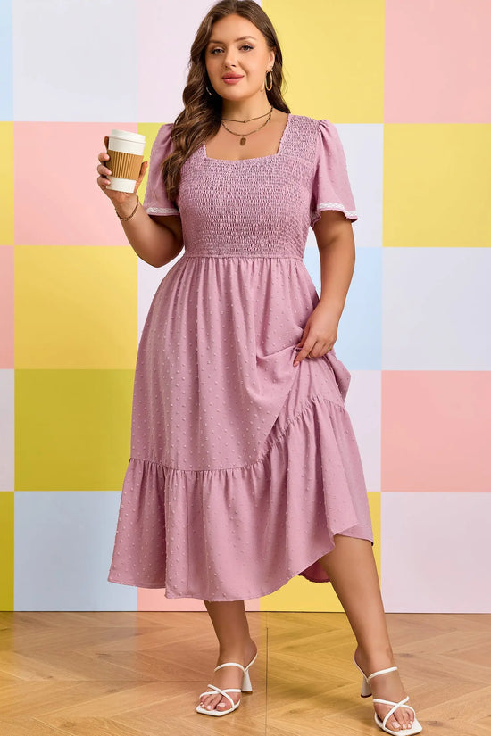 Curve swiss dot smocked midi dress dresses