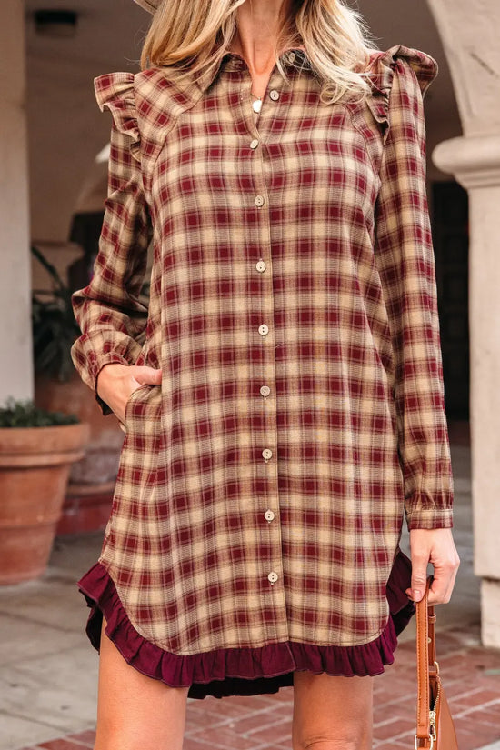 Red plaid mini shirt dress dresses