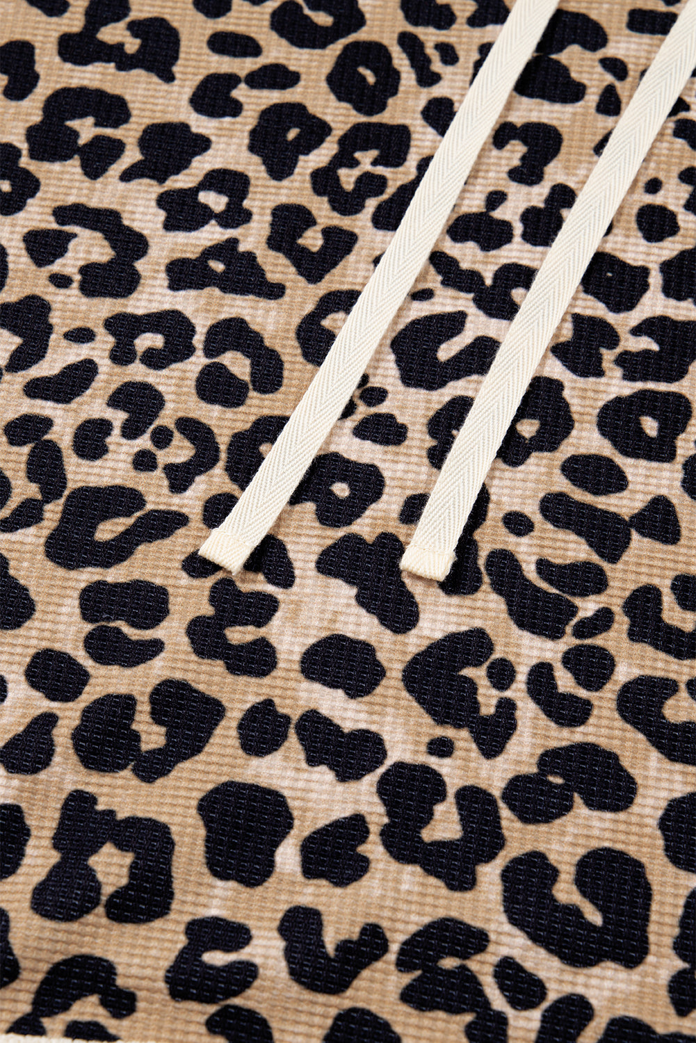 Leopard Print Waffle Knit Kangaroo Hoodie