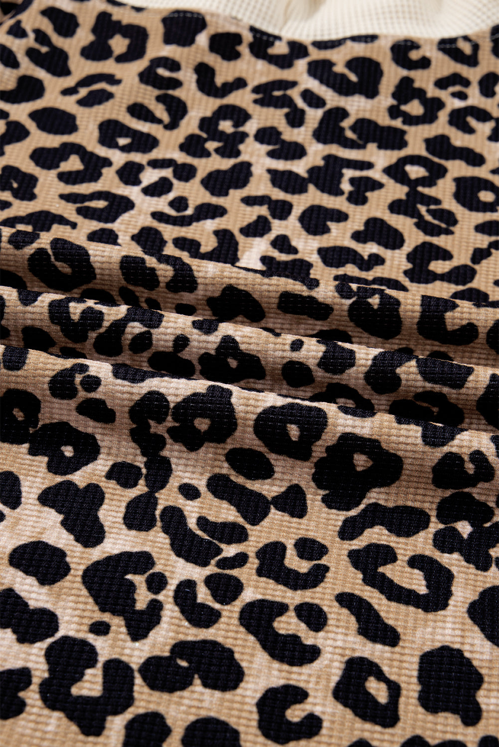Leopard Print Waffle Knit Kangaroo Hoodie