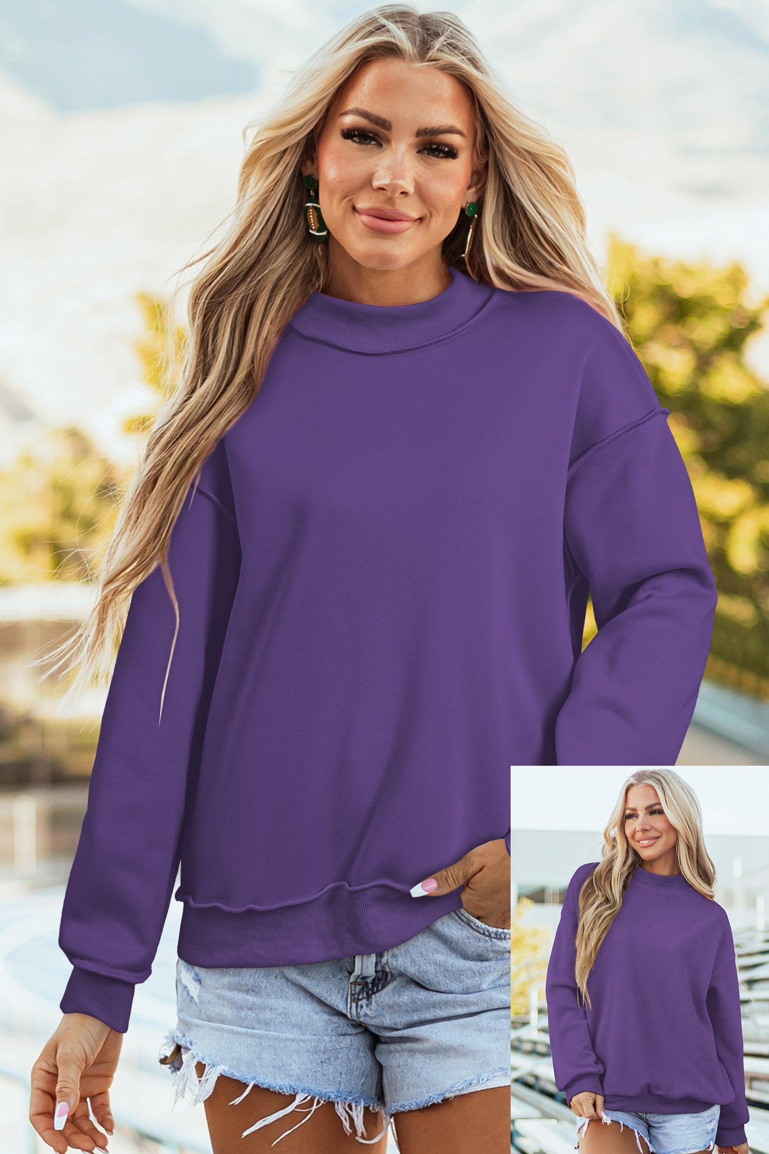 Drop Shoulder Reversible Mock Neck Sweatshirt Women UK