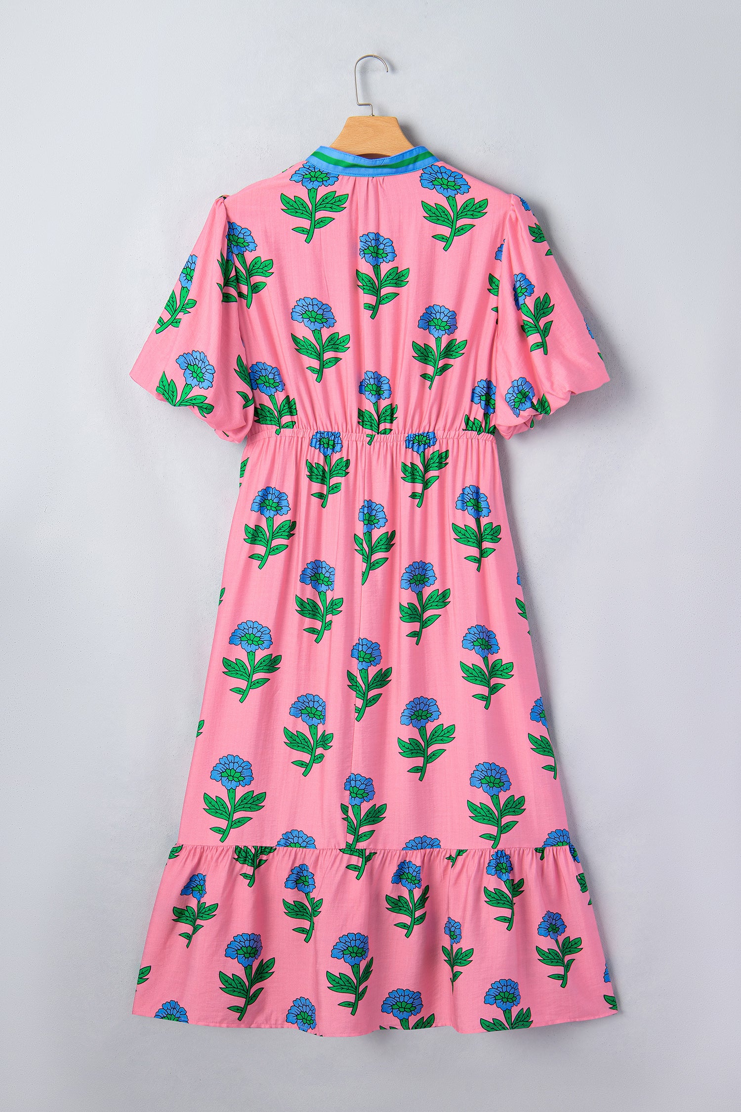 Plus Size Floral Striped V-Neck Puff Sleeve Ruffle Tiered Maxi Dress
