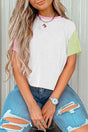 White corded colourblock crewneck tee front view — Fashionfitz UK