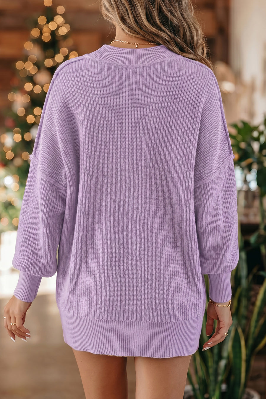 Mock Neck Oversized Tunic Sweater Women UK