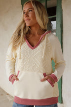 White Contrast Trim Crochet Knit Hoodie