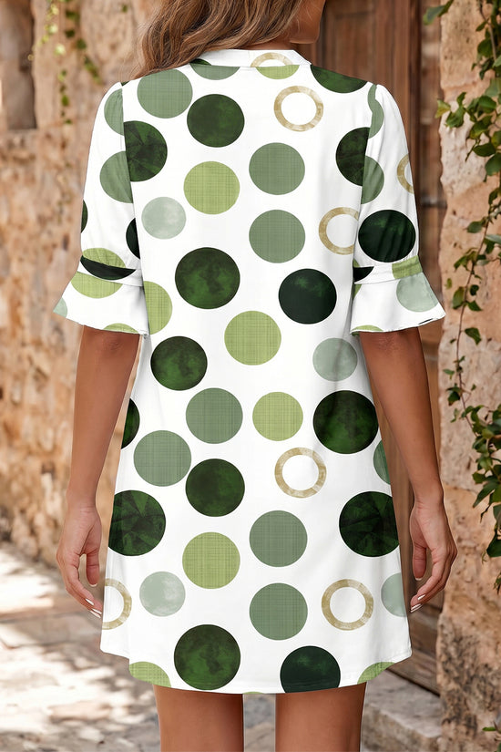 Polka Dot Print Flounced Half Sleeve Mini Dress Women UK