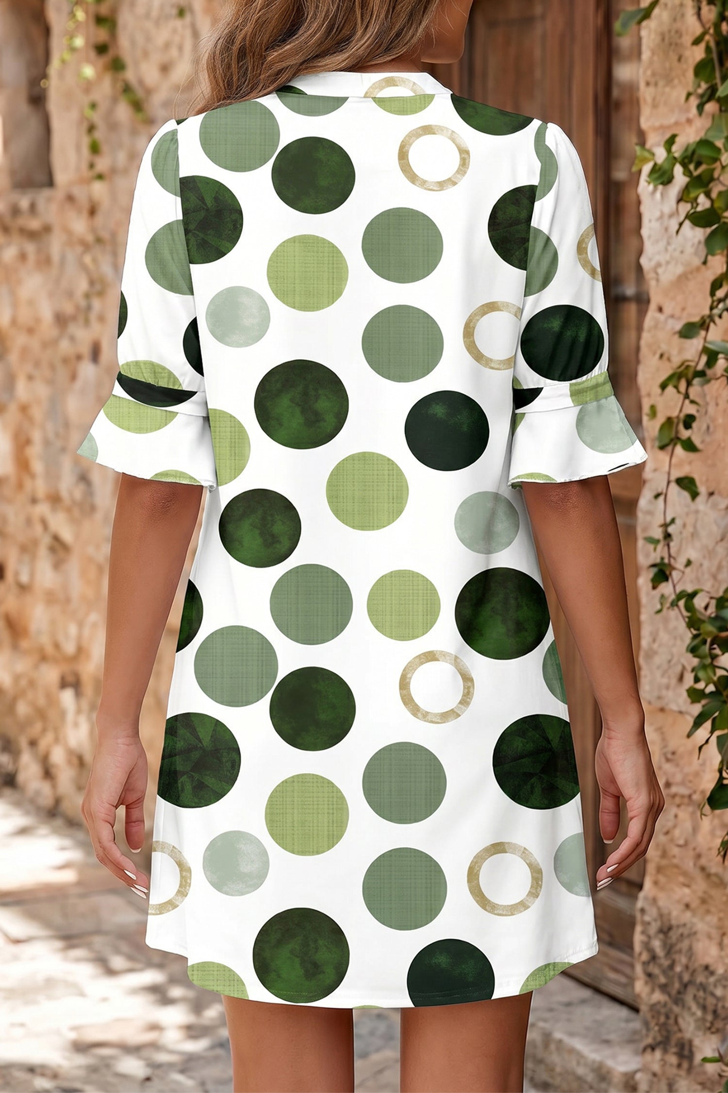 Polka Dot Print Flounced Half Sleeve Mini Dress Women UK