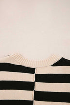 Back neckline detail of Monochrome Knit Dress - Cozy & Stylish | FashionFitz showing horizontal stripes and ribbed knit collar.