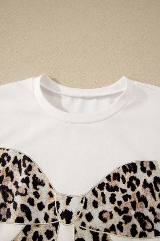 Leopard bow patch short sleeve t-shirt maxi dress thigh slit high waist dresses
