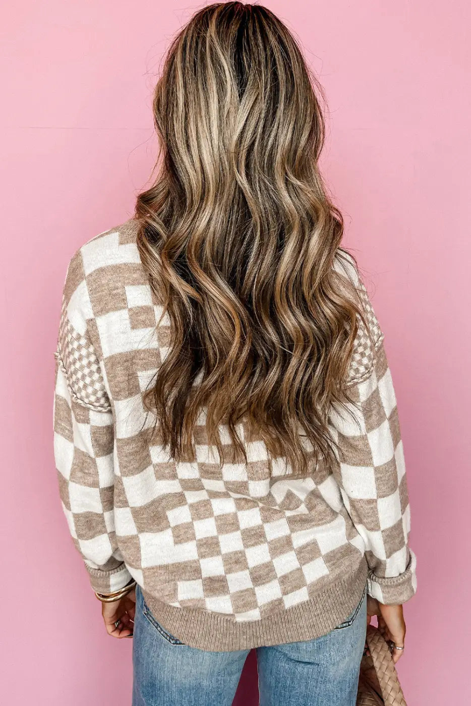 Smoky plaid soft knit jumper sweaters