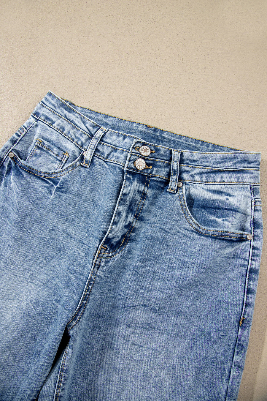 Acid Wash Pocket Detail High Waist Flare Jeans Women UK