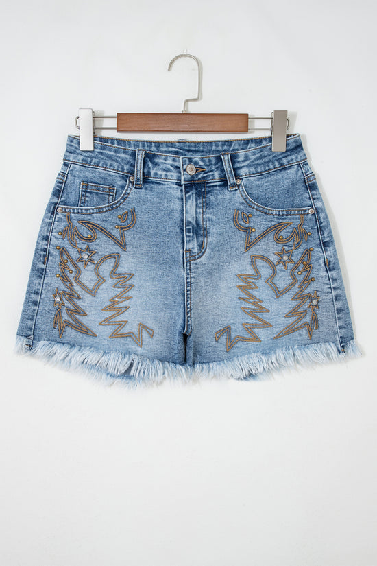 Western Embroidery Stud Denim Shorts Women UK