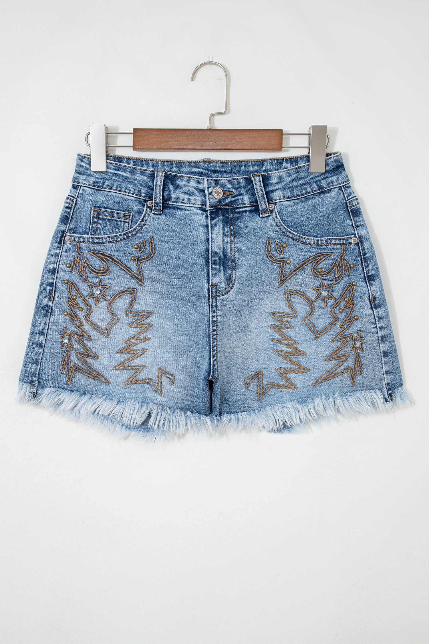 Western Embroidery Stud Denim Shorts Women UK