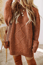 Cable Knit Jumper Dress - Drop Shoulder Loose Fit