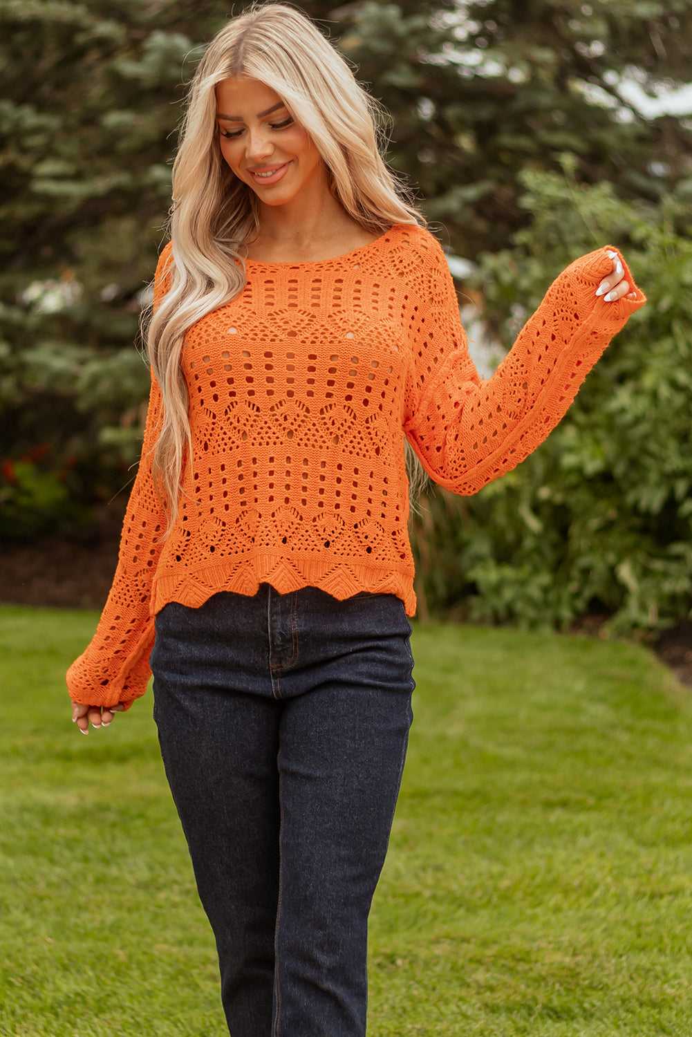 Carrot Crochet Scallop Edge Sweater