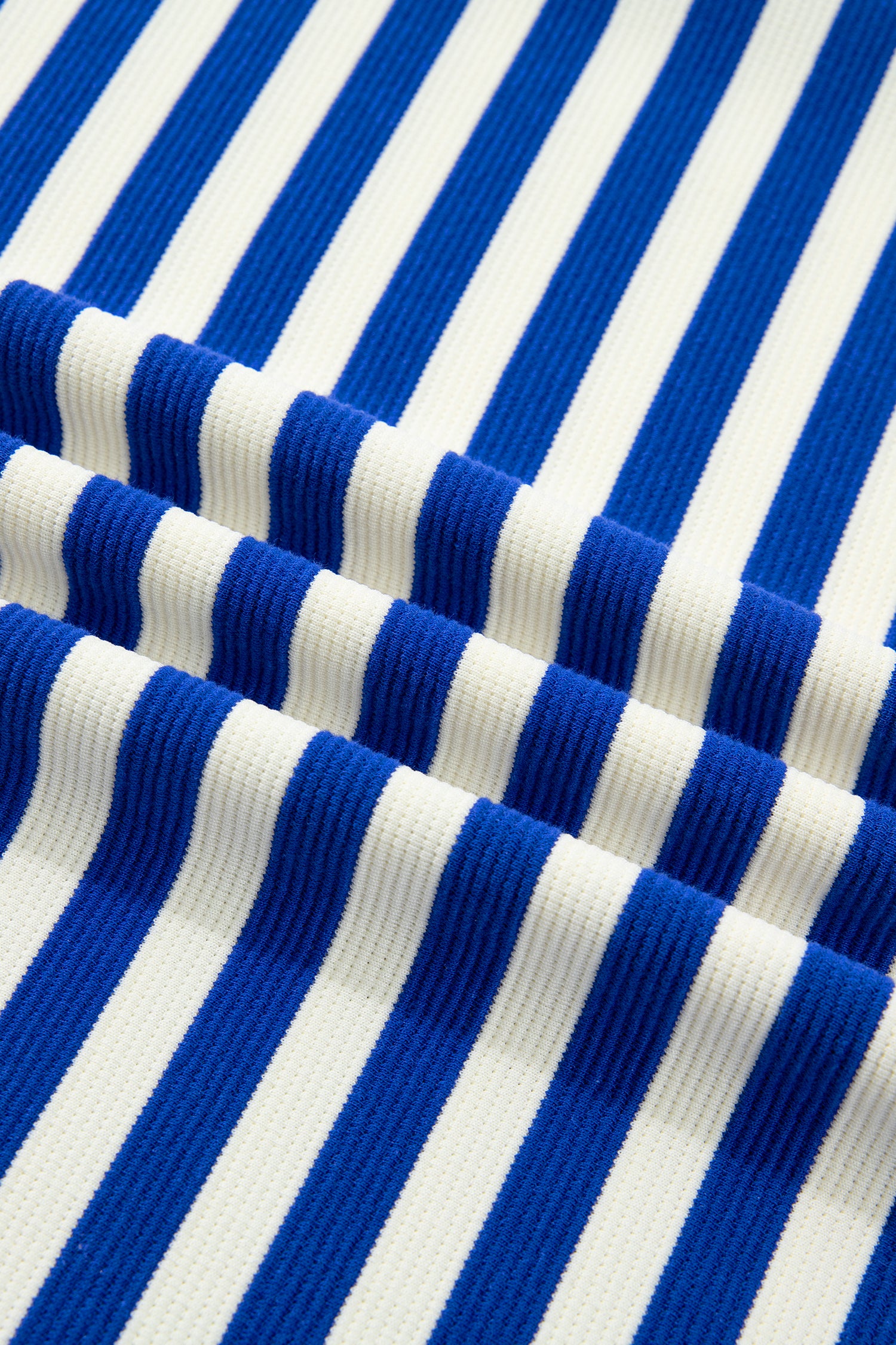 Stripe Contrast Trim Polo Collar Ruffled Short Sleeve Blouse