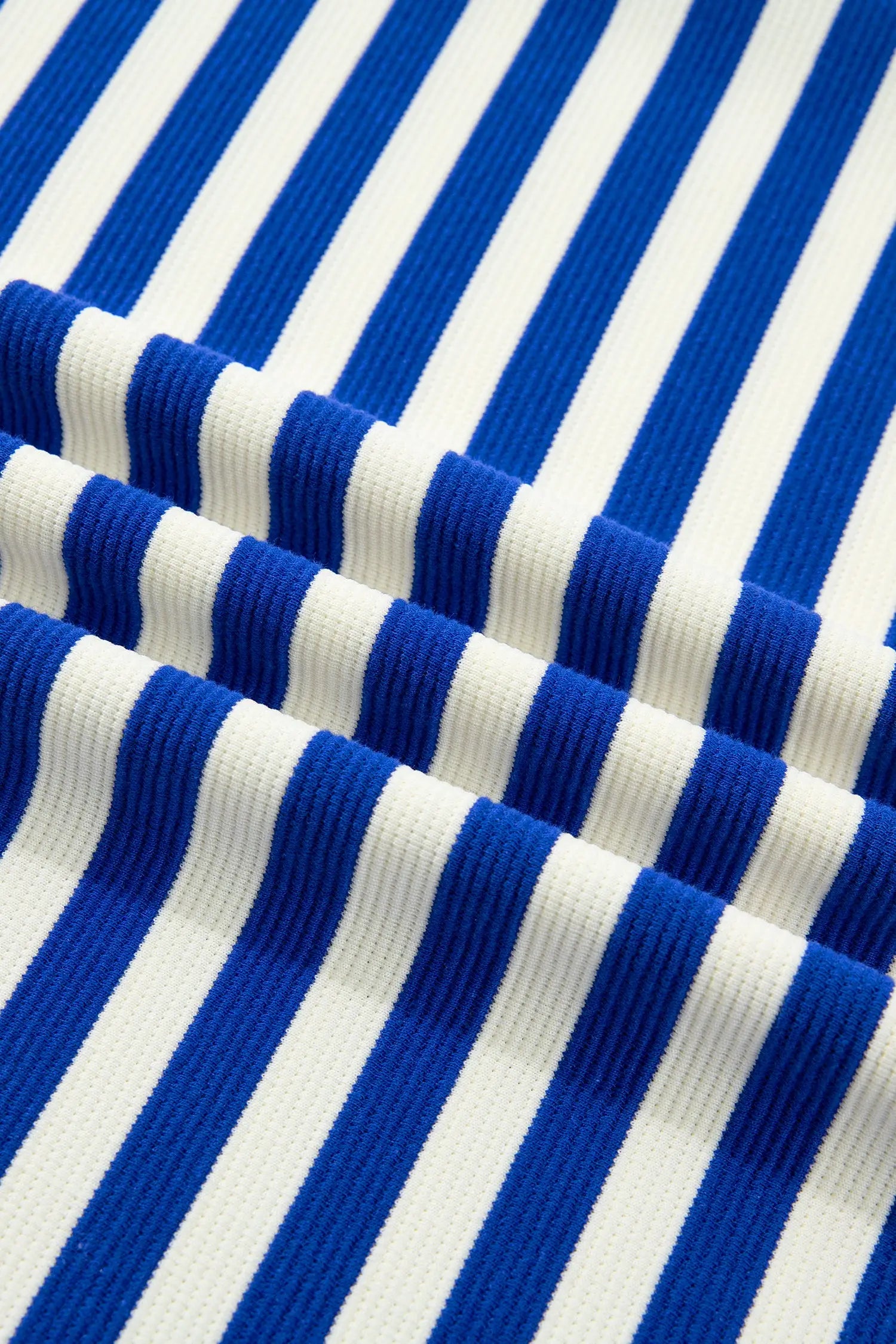 Stripe Contrast Trim Polo Collar Ruffled Short Sleeve Blouse