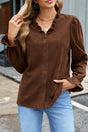 Ruffle Trim V-Neck Corduroy Shacket