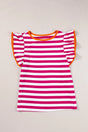 Rose Red Striped Blouse Women UK — front view showing vibrant rose red stripe pattern and round neckline — Fashionfitz