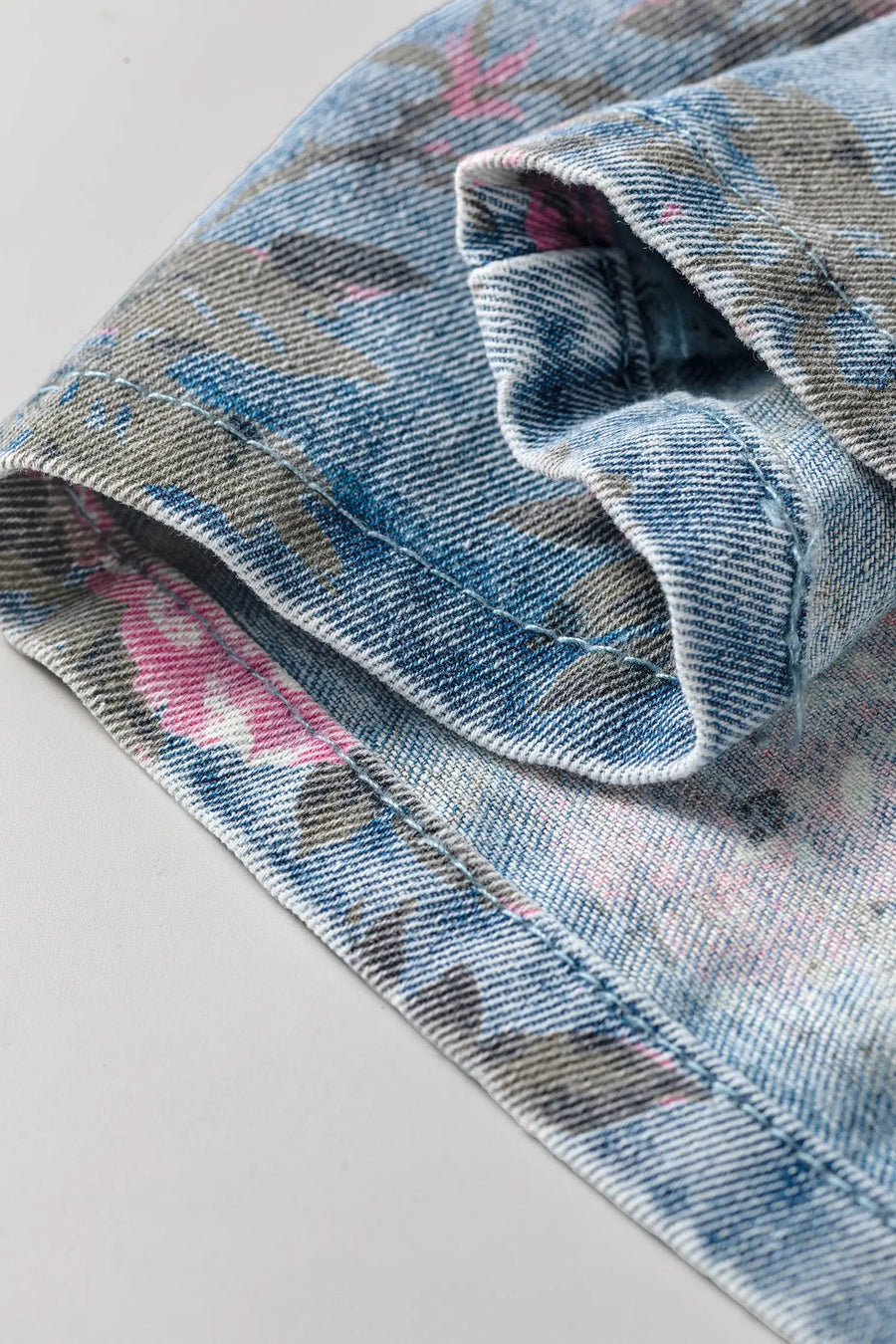 Floral Print Denim Short Sleeve Button-Down Dress Women UK