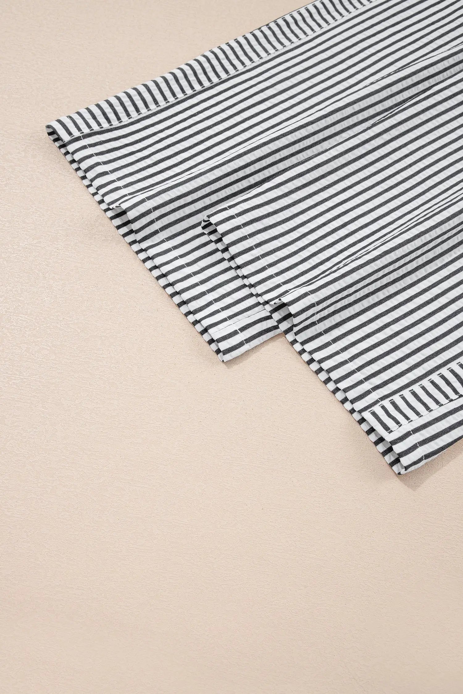 Black Stripe High Waist Wide Leg Drawstring Casual Trousers with Pockets