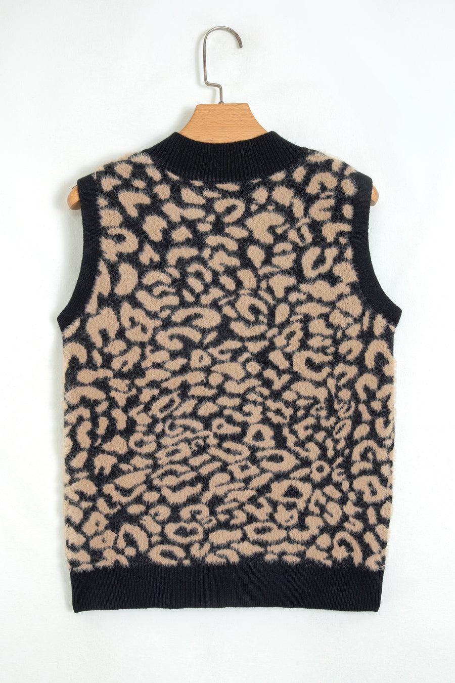 Leopard Print Knit Sleeveless Sweater Vest