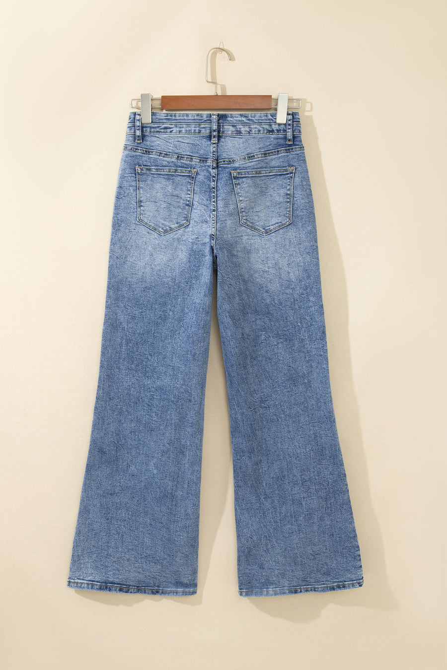 Acid Wash Pocket Detail High Waist Flare Jeans Women UK