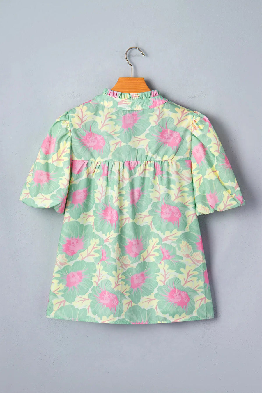 Floral jacquard bubble sleeve blouse detail close-up | Fashionfitz UK