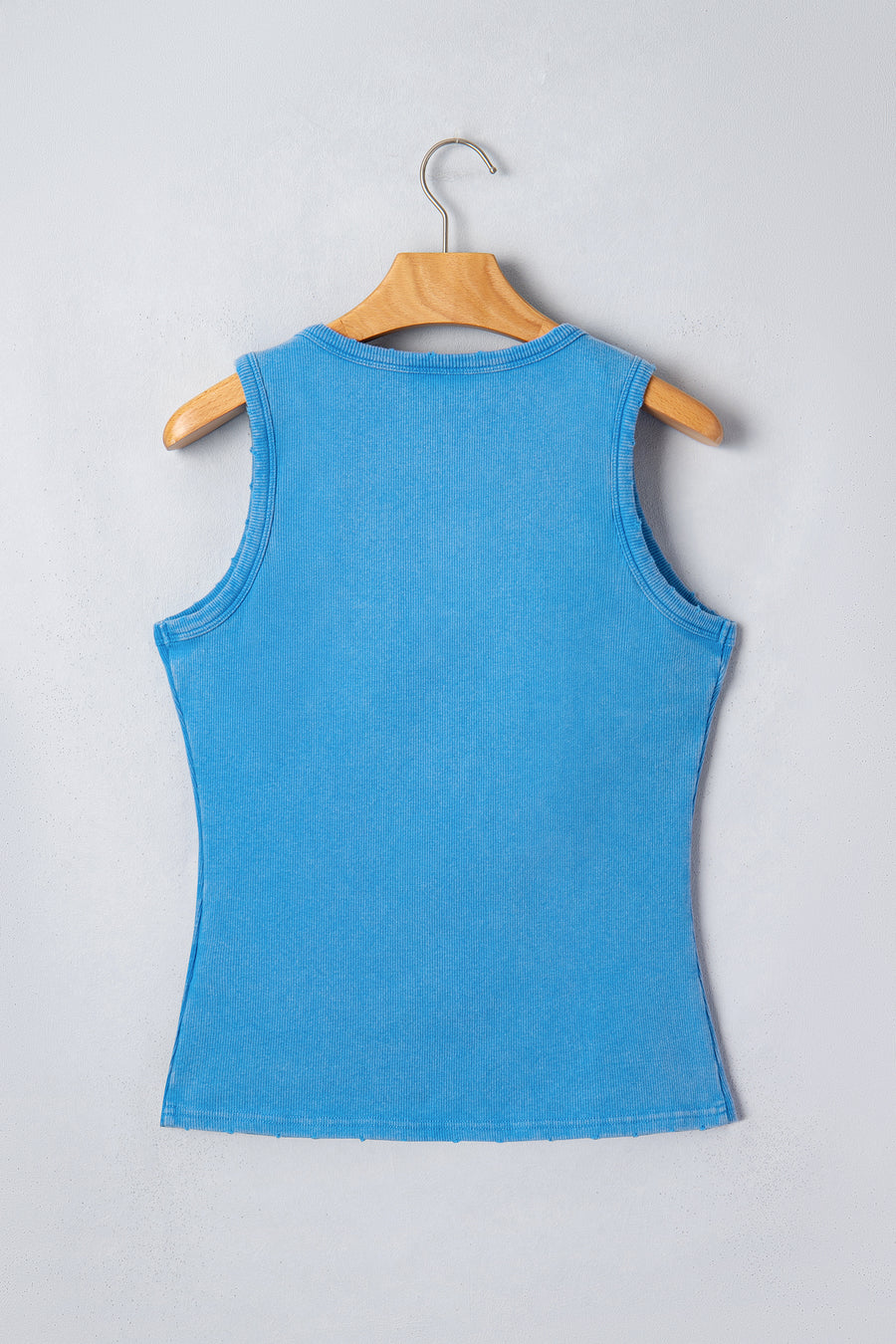 Vintage Distressed Ribbed Mineral Wash Button Neck Tank Top
