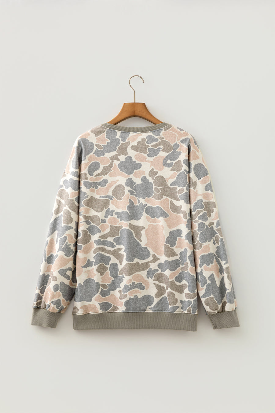 Camo Print Ribbed Trim Pullover Sweatshirt Women UK