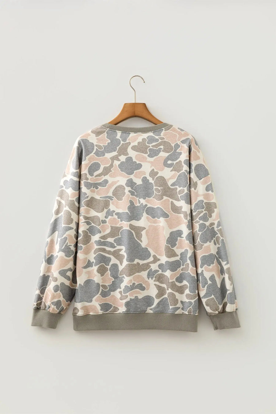 Camo Print Ribbed Trim Pullover Sweatshirt Women UK
