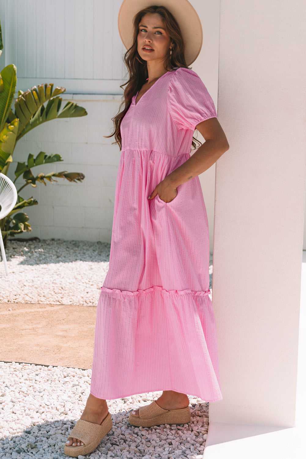 Romantic Pink Stripe Maxi Dress
