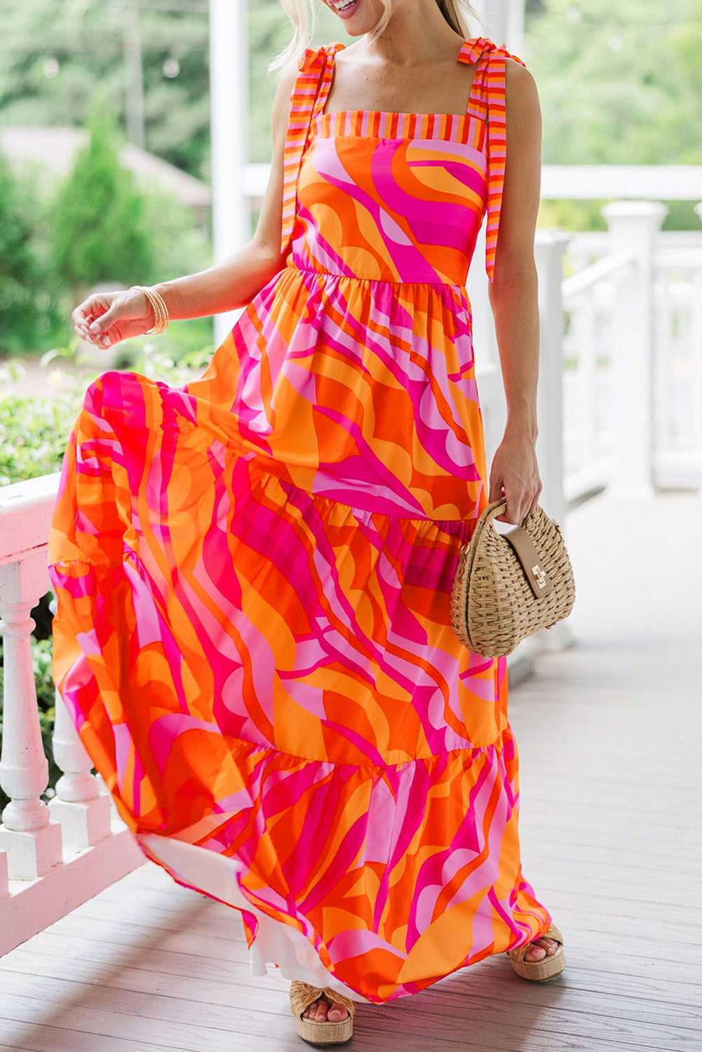 Red Abstract Vacation Maxi Dress