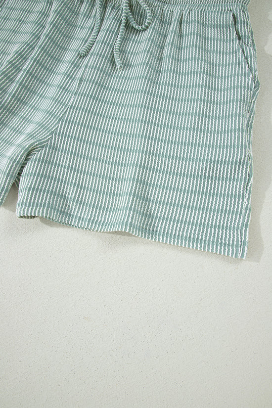 Stripe Raised Rib Loose Tee & Drawstring Elastic Waist Shorts Set