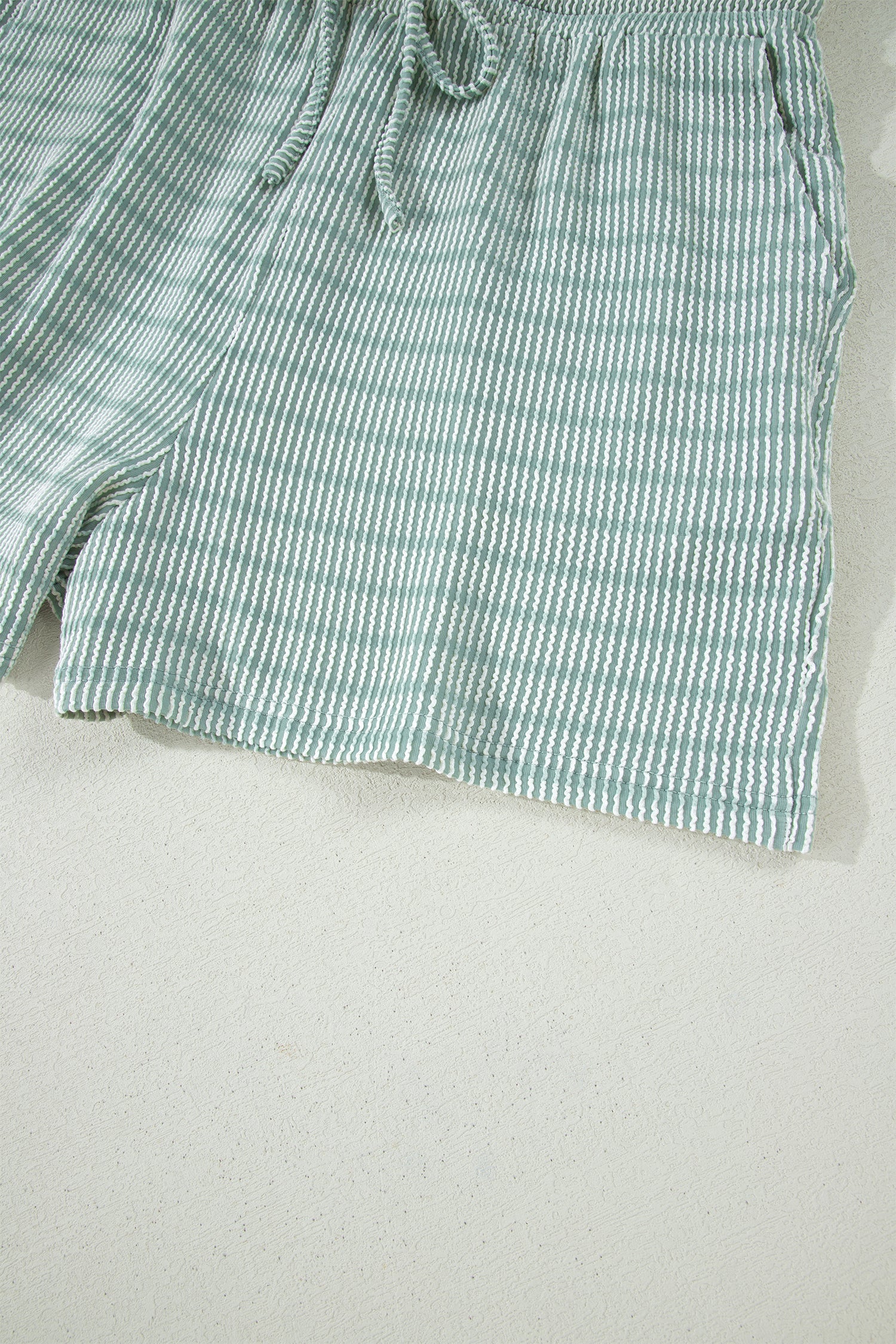 Stripe Raised Rib Loose Tee & Drawstring Elastic Waist Shorts Set