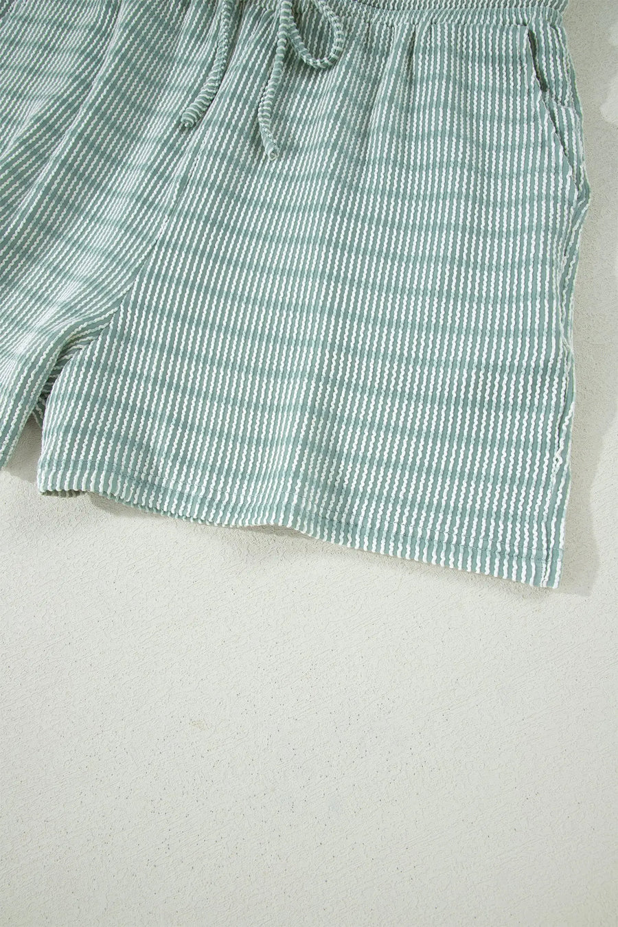 Stripe Raised Rib Loose Tee & Drawstring Elastic Waist Shorts Set
