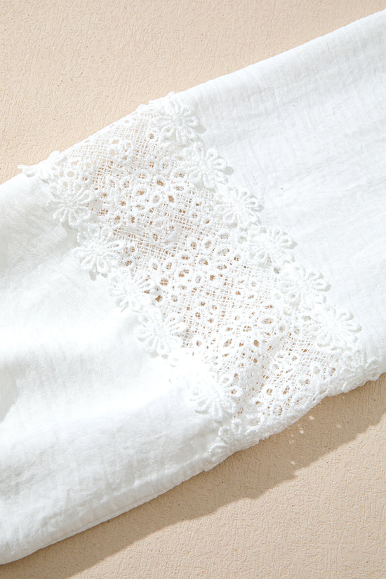 White Guipure Lace Frill Sleeve Blouse