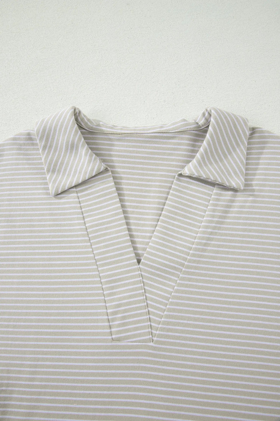 Striped Dolman Sleeve Polo Shirt and Drawstring Shorts Two Piece Set