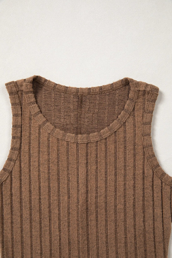Ribbed mineral wash tank top slim fit round neck sleeveless tops