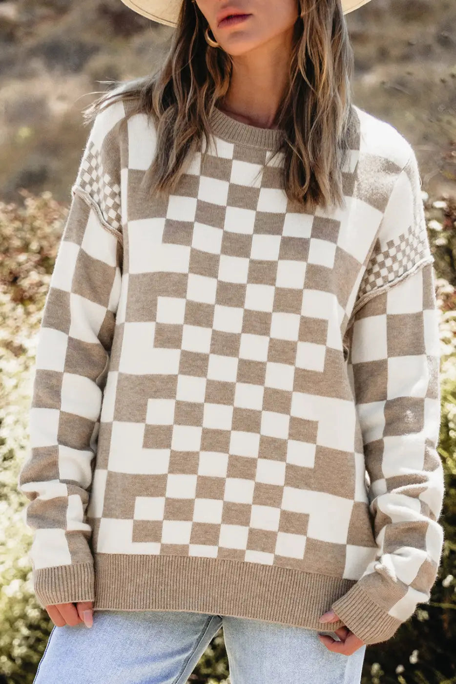 Smoky plaid soft knit jumper sweaters